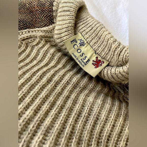 COPY - NWOT Mens Authentic Scottish ECOSSE Wool Sweater, Harris Tweed Patches, … - Picture 3 of 6